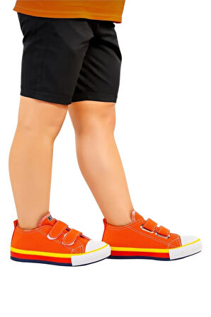 Unisex Çocuk Keten Kısa Convers Modeli Cırtlı Sneaker Spor Ayakkabı (26-30) TURUNCU