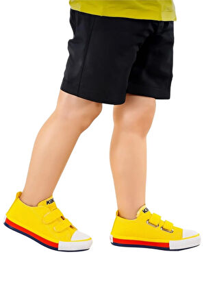 Unisex Çocuk Keten Kısa Convers Modeli Cırtlı Sneaker Spor Ayakkabı (26-30) SARI