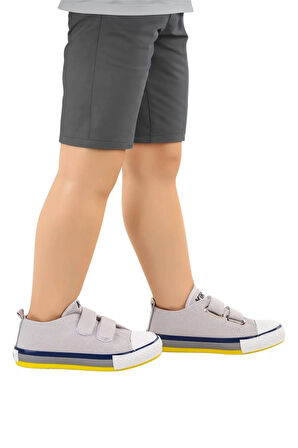 Unisex Çocuk Keten Kısa Convers Modeli Cırtlı Sneaker Spor Ayakkabı (26-30) GRİ