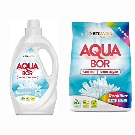 AQUABOR ÇAMAŞIR DETERJANI  TOZ 6 KG RENKLİLER İÇİN+33 YIKAMA BEYAZLAR İÇİN SIVI