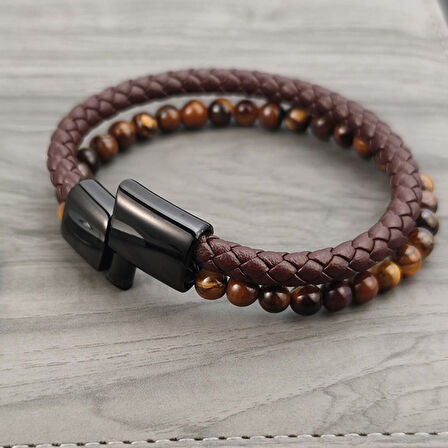  FM Kaplan Gözü Doğaltaş Deri Erkek Bileklik 31832B7D8 