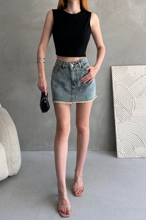 Sırtı Kemer Detaylı Kaşkorse Crop Bluz - SİYAH - M