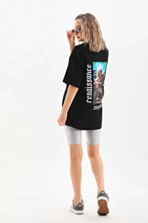 Unisex Baskılı Oversize T-Shirt - Siyah