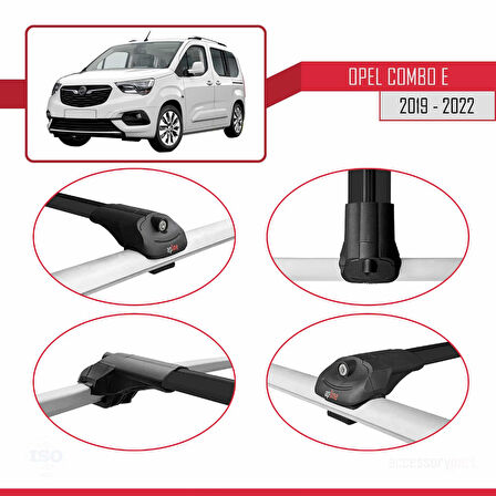 Opel Combo E 2019-2022 Arası ile Uyumlu ACE-1 Ara Atkı Tavan Barı Siyah 2 Adet
