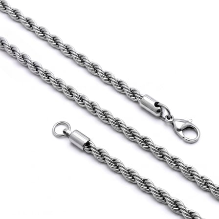 💎 Premium Parlak ve Şık Rope Halat Erkek 316L Çelik Kolye 6mm 55cm 3183ECK033 - Gümüş Renk