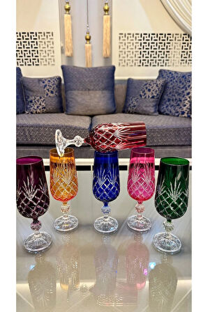 Bohemıa Kristal Renkli Kesme El İşi Kahve Yanı Su Bardağı