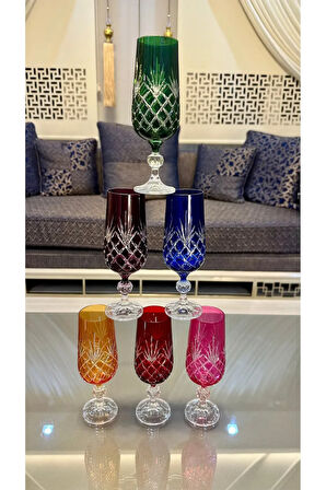 Bohemıa Kristal Renkli Kesme El İşi Kahve Yanı Su Bardağı