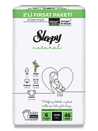 Sleepy Natural Bebek Bezi 2'Li Fırsat Paketi 6 Beden 15-25 Kg 46 Adet 