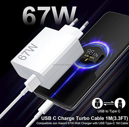 Mi 15T Pro için 67w Turbo type-c Akım korumalı hassas şarj aleti seti Saniye sayaçlı süper charger