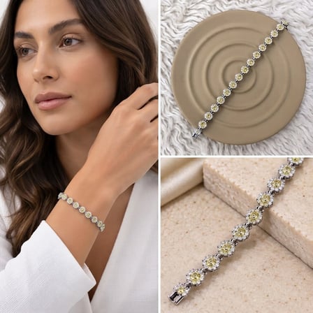 💎 Premium Parlak ve Şık Gümüş Renk Sarı Taşlı Su Yolu 316L Çelik Kadın Bileklik (~20cm)