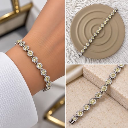 💎 Premium Parlak ve Şık Gümüş Renk Sarı Taşlı Su Yolu 316L Çelik Kadın Bileklik (~20cm)