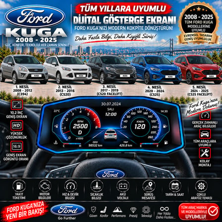 Ford Kuga 2008-2025 model uyumlu Harici digital gösterge Odb ekran arıza göstergesi turbo gösterge hayalet ekran