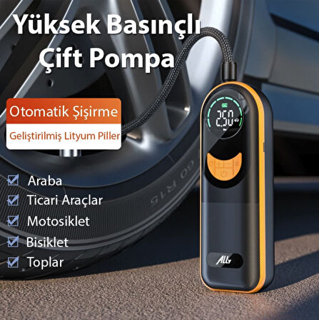 Hızlı Doldurma Çok güçlü Şarjlı Lastik şişirme pompası araç kompresörü tır kamyon İçin 17L/dk Çift Motorlu