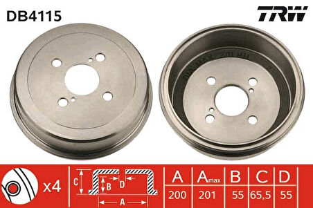 ARKA FREN KAMPANASI COROLLA/SW 1992-1997 EE101-111/AE101-111/AE102/CE110 200X201X55X66 4-2D 4243120250 4243112130 4243112180