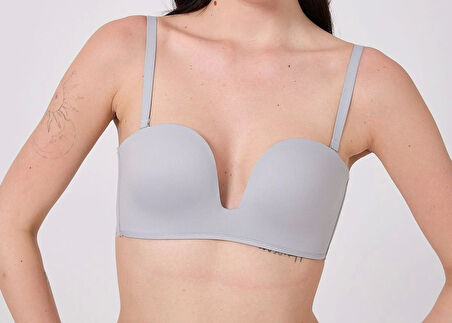 Freshness MSF05 Destekli V Dekolte Lazer Kesim Sütyen - Gri - 2XL
