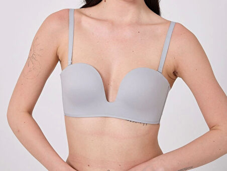 Freshness MSF05 Destekli V Dekolte Lazer Kesim Sütyen - Gri - 2XL