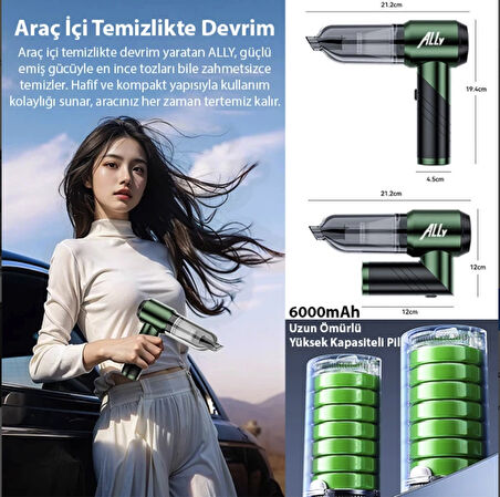 110w Ultra Güçlü Turbo araç ev süpürgesi araba yıkama süpürgesi 1 Saat kullanım şarjlı