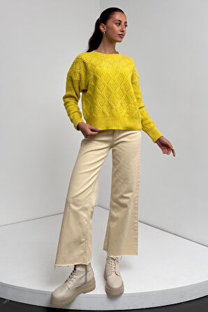 Bisiklet Yaka Desenli Dokulu Triko Kazak