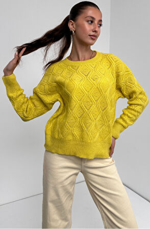 Bisiklet Yaka Desenli Dokulu Triko Kazak