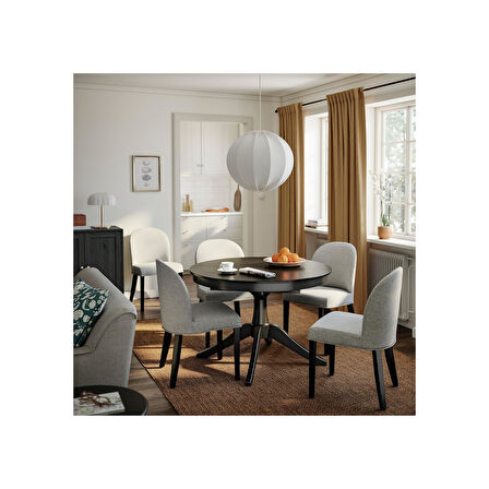 Yuvarlak yemek masası, siyah, 4-6 kişilik, açılabilir, 110/155 cm