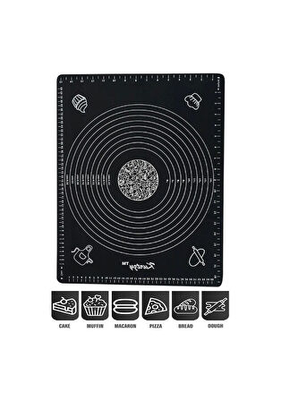 Ölçekli Silikon Hamur Açma Matı Büyük Boy 65X45 En Büyük Boy Yüksek Kalite Silikon Hamur Açma Matı Siyah