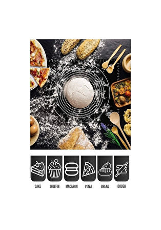 Ölçekli Silikon Hamur Açma Matı Büyük Boy 65X45 En Büyük Boy Yüksek Kalite Silikon Hamur Açma Matı Siyah