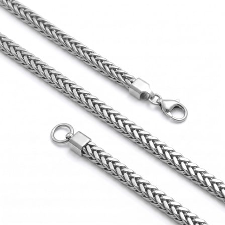 💎 Premium Parlak ve Şık Köşeli Hasır Örgü Erkek Çelik Kolye - 4x4mm 55cm  3183ECK021 - Gümüş Renk