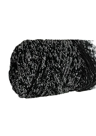 Makrome İpi 3mm Polyester Siyah Gümüş  Simli