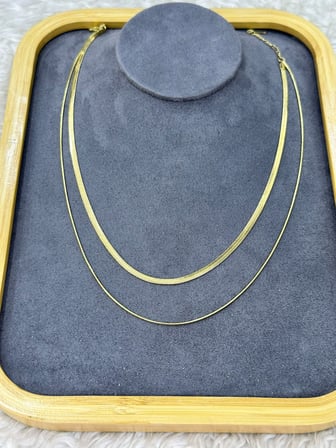 💎 Premium Parlak ve Şık Gold Renk İkili Yassı Zincir Kadın 316L Çelik Kolye (45 cm)