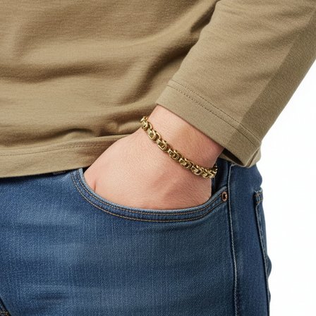 💎 Premium Box Cuban Çelik Zincir Bileklik 6mm 3183CZB2D11 - 20 cm - Altın Renk