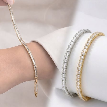 💎 Premium Parlak 4mm Beyaz Zirkon Taş Su Yolu Kadın Bijuteri Bileklik 3183KBV4D4 (~18cm Gümüş Renk)