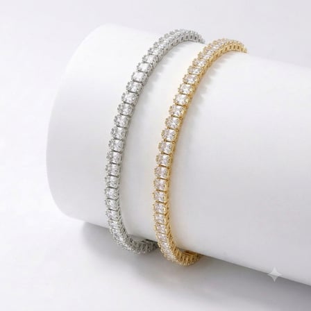 💎 Premium Parlak 4mm Beyaz Zirkon Taş Su Yolu Kadın Bijuteri Bileklik 3183KBV4D4 (~18cm Gümüş Renk)