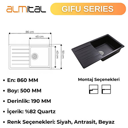 Granit Evye GIFU Series Black 86x50 (SİYAH) 