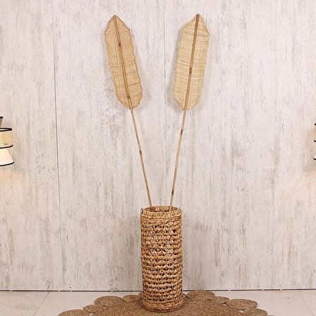 Japandi, İskandinav Dekoratif Bambu Rattan Saksı Süsü Deniz Sazı Yelpaze Duvar Dekoru 2 li 20x200cm