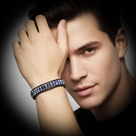  FM Orijinal Deri, Lapis Doğaltaş ve 316L Titanyum Çelik Erkek Bileklik 31832B22D10 