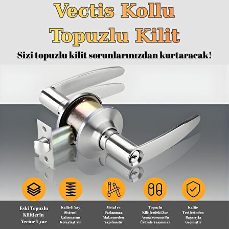 Vectis Kollu Topuzlu Kilit - Amerikan Tipi Otel Kilidi - Siyah (Eski Topuzlu Kilit Yerine Uyumlu)