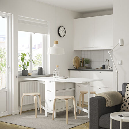 Mutfak masası takımı, beyaz-huş, 4 tabureli, katlanabilir
