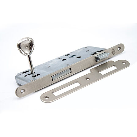 Stilo İnox Kare Rozetli Oda Kapı Kolu ve 40X23mm Saten Oda Gömme Kilit Set