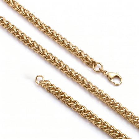 💎 Premium Parlak ve Şık Hasır Örgü Erkek Çelik Kolye 6MM 55CM 3183ECK018 - Gold Renk