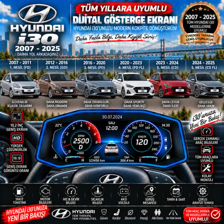 Hyundai İ30 2008-2025 için digital gösterge Odb ekran arıza göstergesi turbo gösterge hayalet ekran