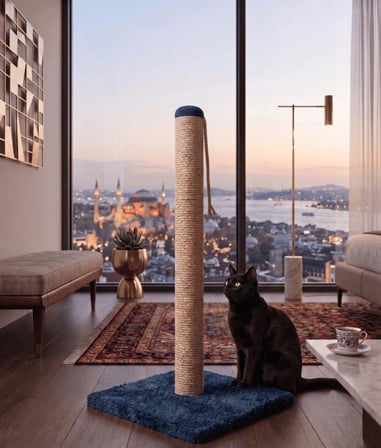70 cm Mavi Kedi Tırmalama Tahtası - Sağlam Tabanlı Jüt İpli Kedi Tırmalama Direği