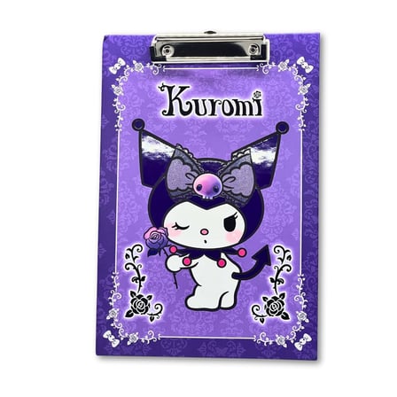 BakGelAl Kuromi Mor Güllü Desenli Metal Mandal Klipsli Sekreterlik ve Bloknot Altlığı (A4 Uyumlu)