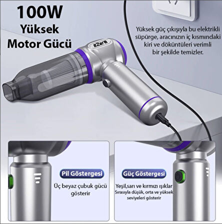 Turbo 16000 pa emiş gücü çantalı üfleme özellikli araba süpürgesi araç ev kullanımı uzun şarj süresi
