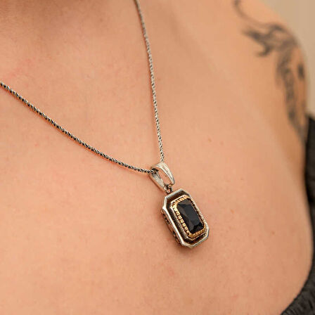 Gümüş Lacivert Taşlı Dikdörtgen Kadın Kolye