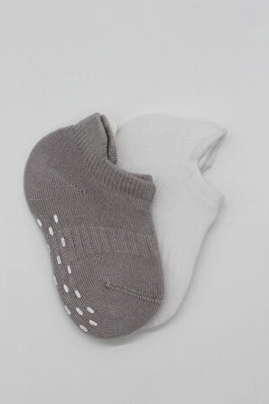 Bistyle 2'Li Sneakers Kaymaz Colours Penye Çorap BS20104 Gri Beyaz