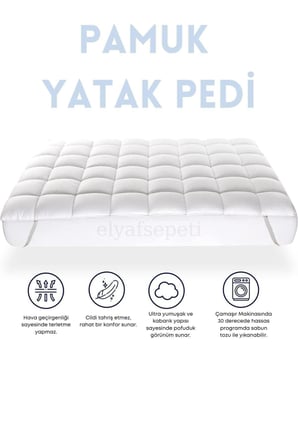 Elyaf Sepeti %100 Pamuk Dolgulu Dört Köşesi Lastikli  Pamuk Kılıflı  Yatak Pedi & Şilte Uyku Pedi