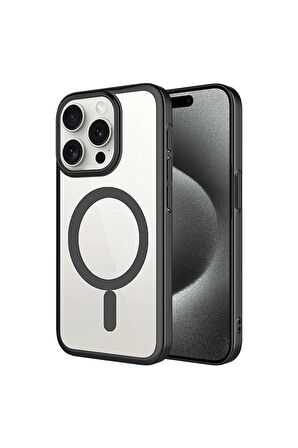 Apple iPhone 15 Pro Uyumlu Kılıf Kenarları Renkli Arkası Mat Magsafe Telefon Kılıfı Kapak