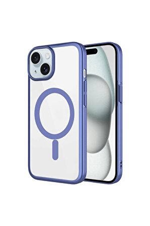 Apple iPhone 15 Plus Uyumlu Kılıf Kenarları Renkli Arkası Mat Magsafe Telefon Kılıfı Kapak