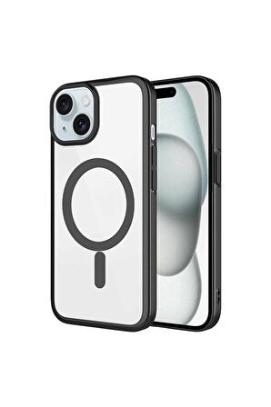 Apple iPhone 15 Plus Uyumlu Kılıf Kenarları Renkli Arkası Mat Magsafe Telefon Kılıfı Kapak