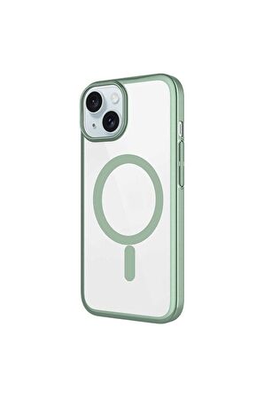 Apple iPhone 15 Plus Uyumlu Kılıf Kenarları Renkli Arkası Mat Magsafe Telefon Kılıfı Kapak